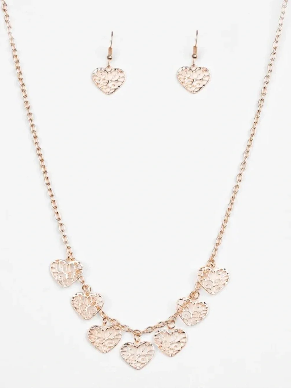 New Less is Amour Delicate Rose Gold Heart Pendant Necklace and Earring Set